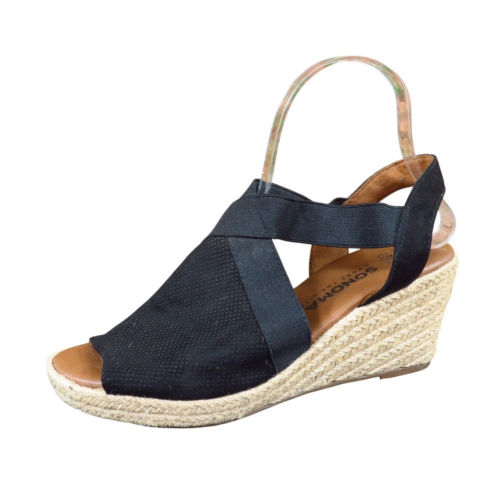 Sonoma Vitalize Women Espadrille Wedge Sandals Size 7.5 Summer Black Textile